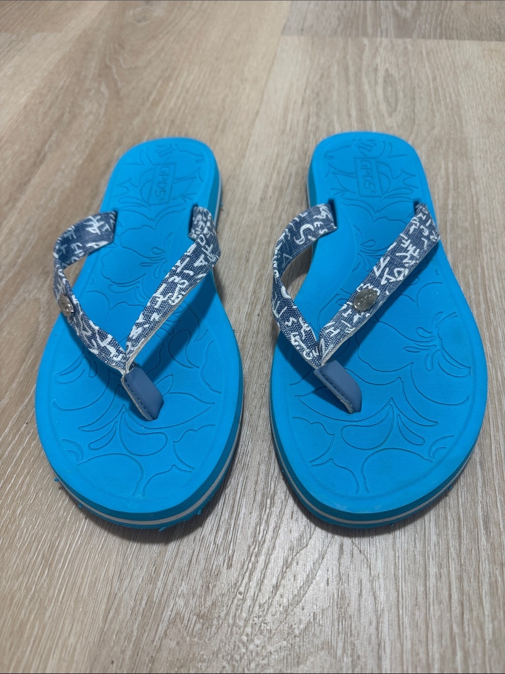 Women's Blue Patterned Strap Flip Flop Sandals
